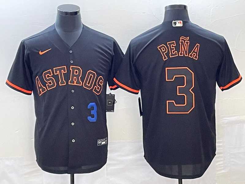 Men%27s Houston Astros #3 Jeremy Pena Number Lights Out Black Fashion MLB Cool Base Nike Jerseys